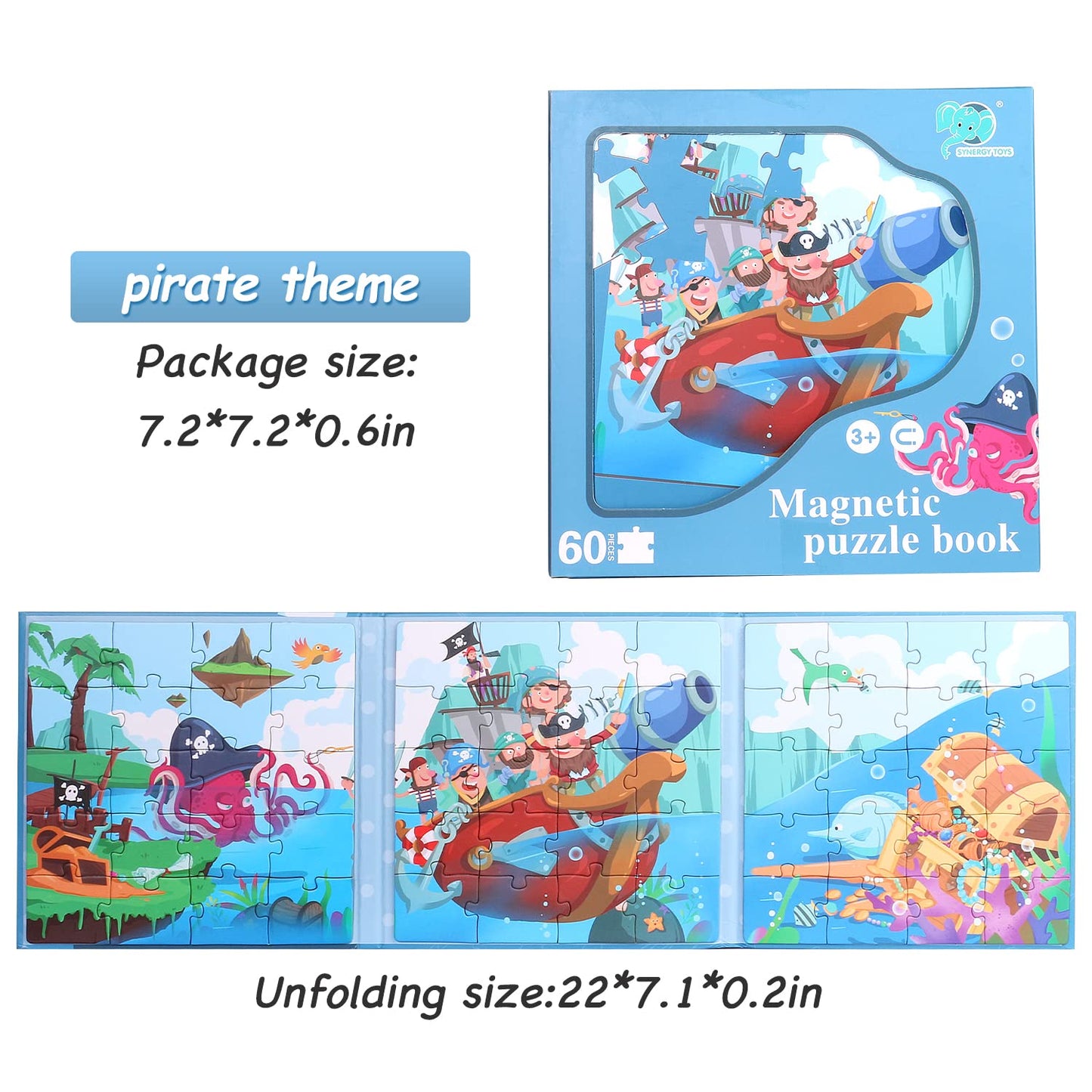 Magnetic Jigsaw Puzzles for Kids Ages 3-8 60 Pieces of Puzzles&Tri-Fold Magnetic Combination Book Educational Toys Including Magnetic Plates  Gift for Toddlers Boys Girls
