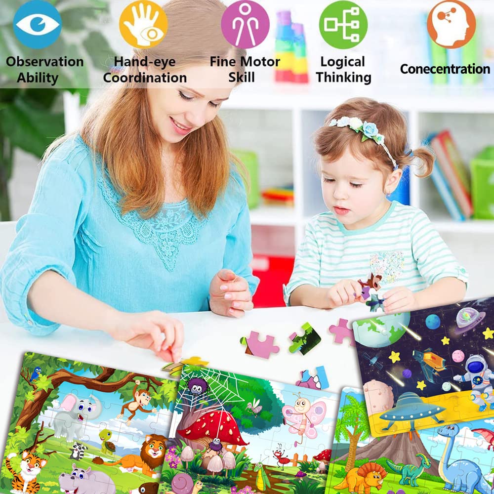 Puzzles For Kids Ages 3-5 Years Old 30 Piece Colorful Wooden Puzzles For Toddlers Learning Puzzles Boys And Girls Playset For 3 4 5 6 Years Old (4 Piece Puzzles)