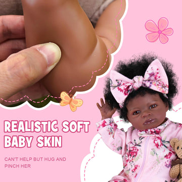 Aori Reborn Baby Dolls Black - 20 Inch Lifelike Black American Girl, Realistic Soft Vinyl Newborn Dolls With Weighted Cloth Body, Set For Kids 3+