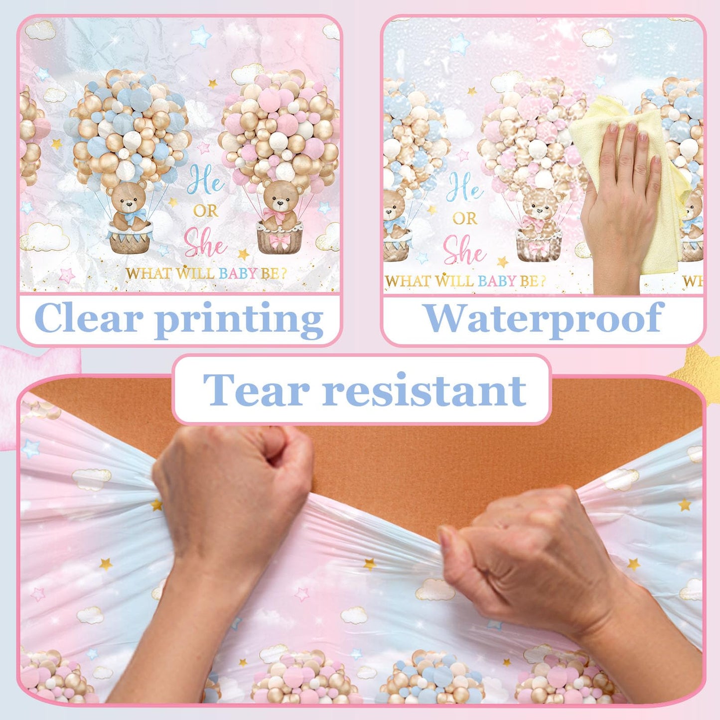 Dydamud Bear Baby Shower Tablecloths Decorations,Teddy Bear Gender Reveal Decorations 3Pcs Pink Blue What Will Baby Be Bear Them