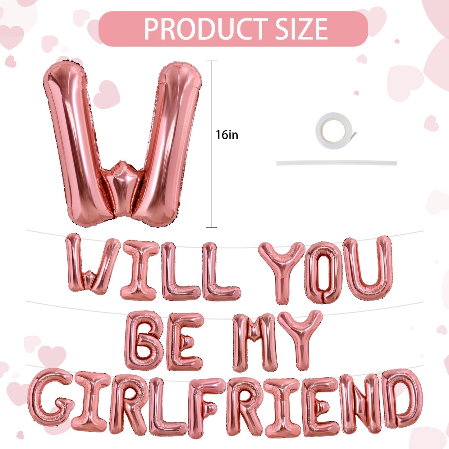 TONIFUL Rose Gold Letter Balloons - 16 Inch "Will You Be My Girlfriend" Banner for Romantic Wedding, Bridal Shower, Engagement Party Supplies