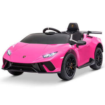 Kidzone Licensed Lamborghini Kids Ride On Car 12V Battery Powered Electric Vehicle Toy With 2 Speeds, 4-Wheel Drive, Suspension System, 2.4G Remote Parent Control, Mp3, Led Headlights - Pink