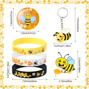 Capoda 110 Pcs Bee Theme Party Favors Bee Classroom Decorations Color Toy Tumbler Wobbler Yellow Wristband Keychain Button Pin H