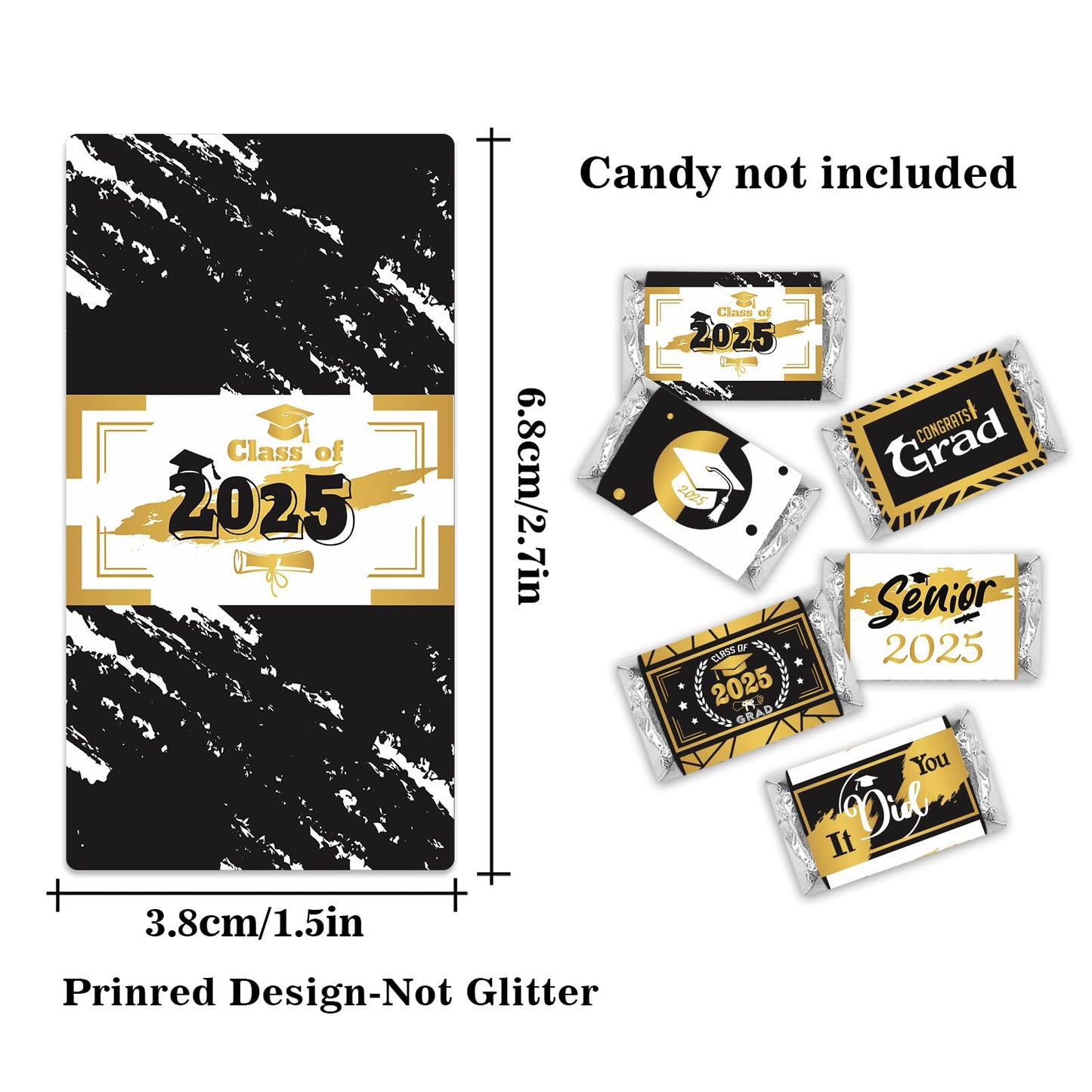 Black and Yellow Class of Senior 2025 Graduation Party Miniature Candy Bar Wrapper,Congrats Grad Stickers Graduation Candy Stick