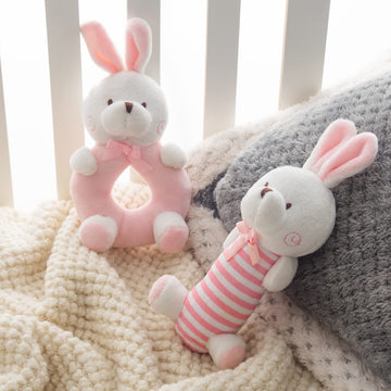 Plush Baby Soft Rattle Toys, Pink Bunny Baby Rattles For Infants Baby First Stuffed Animal Plush Rattle Shaker Set For Newborns
