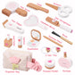 Wooden Makeup Toy Set for Toddlers, 16 Pieces Pretend Play Beauty Salon Kit with Styling Tools, Cosmetics and Storage Bag for Ki