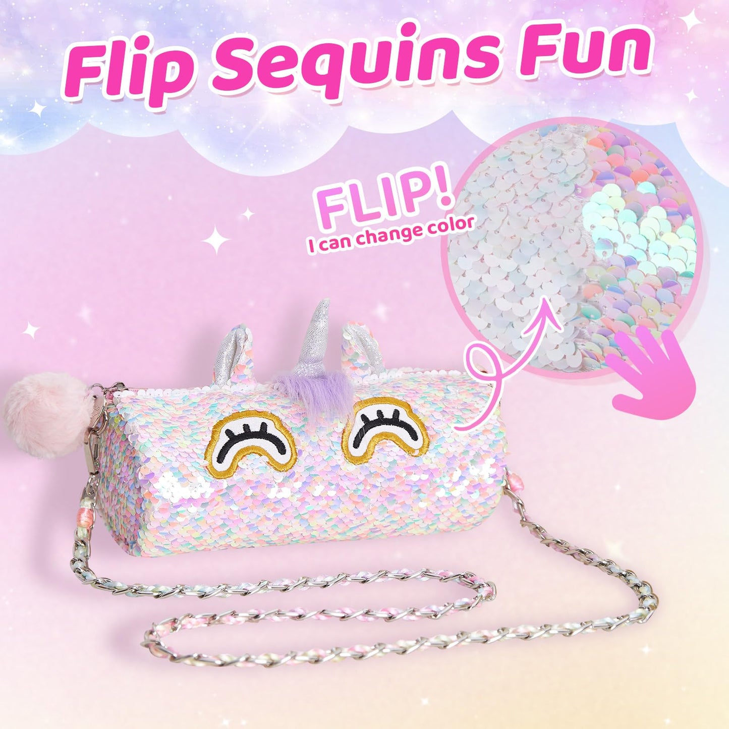 Cozyworld Unicorn Purse Flip Sequin Fashion Handbags For Girls Kids Plush Animal Shaped Purse, Easter Basket Stuffer Gifts Ages