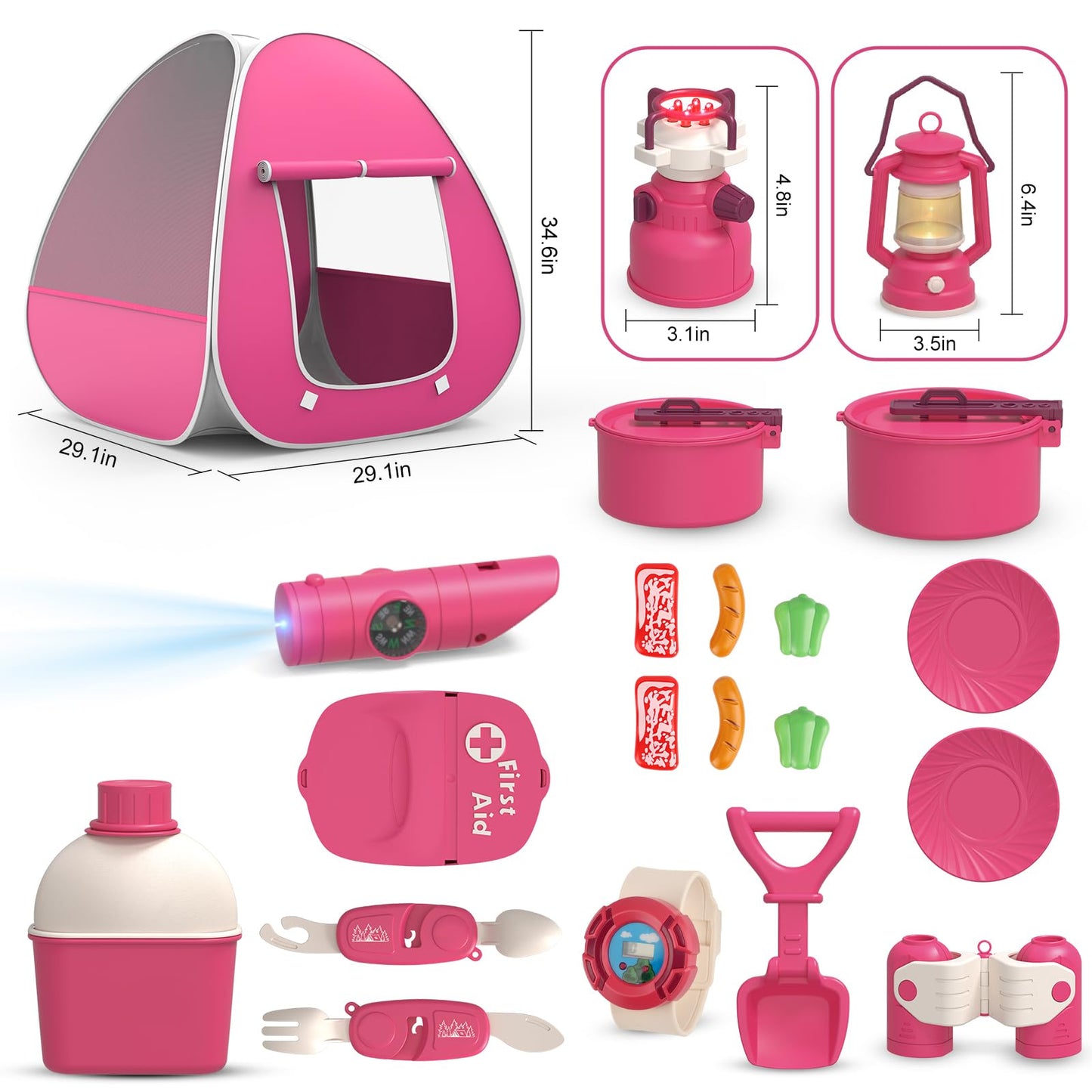 Kids Camping Set With Tent - Pop Up Tent, Kids Play Tent Outdoor Toys Camping Tools Set Gift For Girls Age 3 4 5 6 Year Old Birt