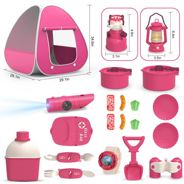 Kids Camping Set With Tent - Pop Up Tent, Kids Play Tent Outdoor Toys Camping Tools Set Gift For Girls Age 3 4 5 6 Year Old Birt