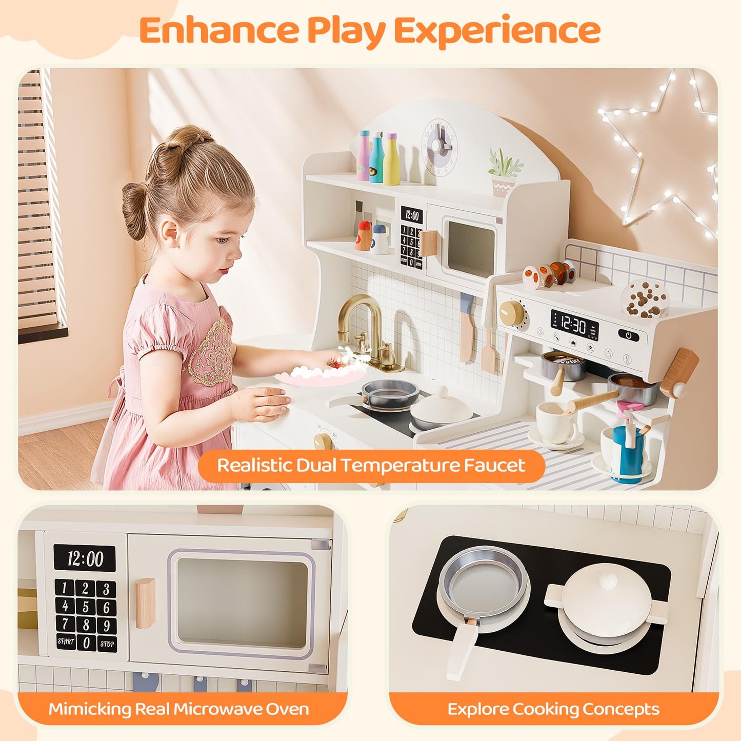 Joymor Wooden Play Kitchen W/Coffee Machine, Plenty Of Play Pretend Kitchen Accessories, Kids Play Kitchen Design, Best Gift For
