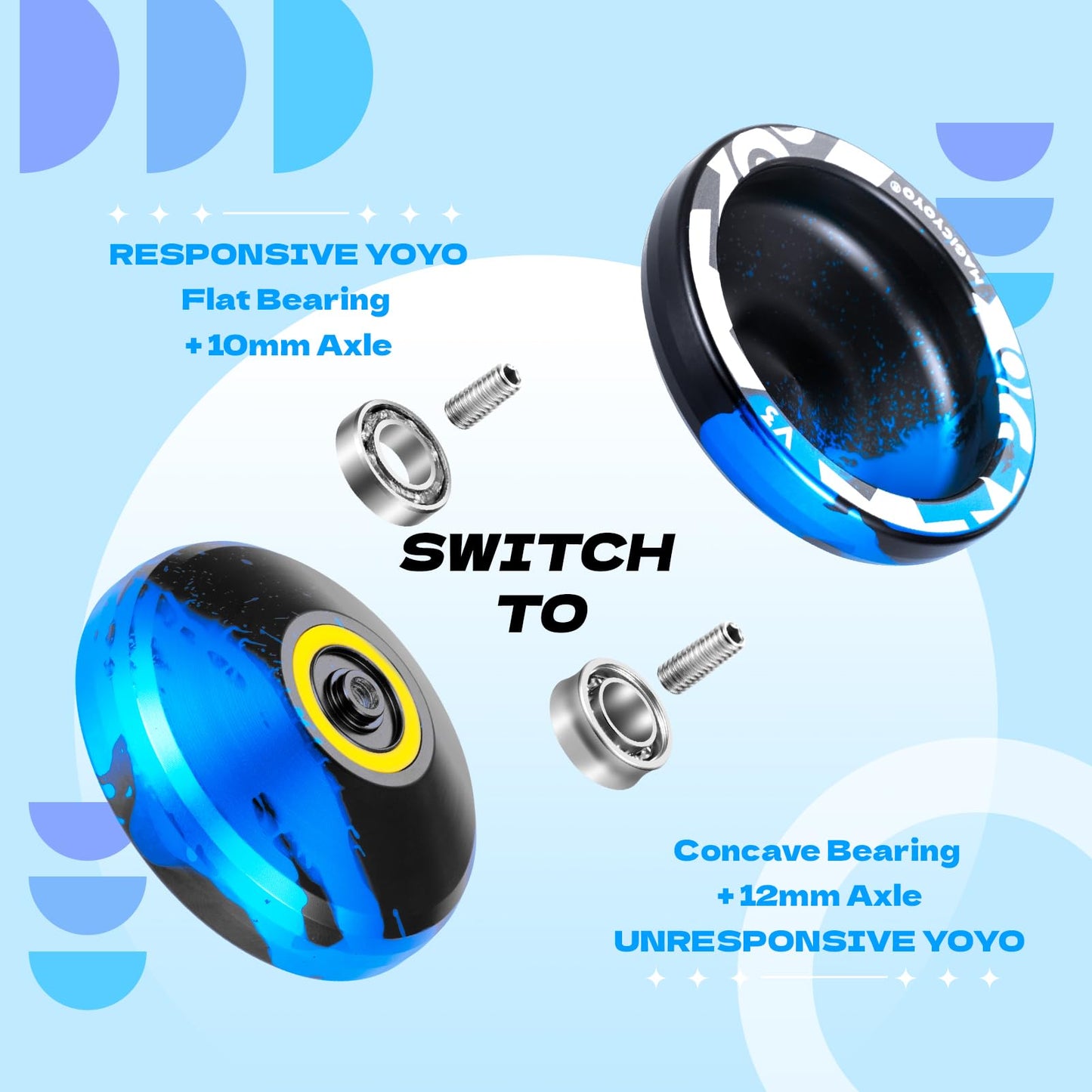 MAGICYOYO V3 Responsive Yoyo - Dual Purpose Metal for Kids & Adults, Small, Black Blue, Includes Replacement Bearing & 12 Strings