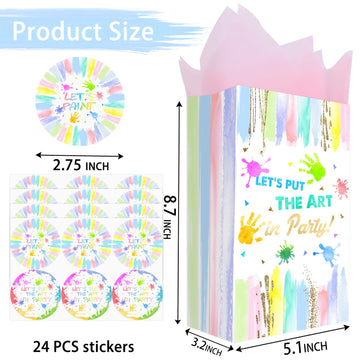 Outego 24 Art Birthday Party Favor Bags Painting Goodie Bags Rainbow Pastel Colorful Paint Party Favors For Kids Painting Birthday Party Decoration