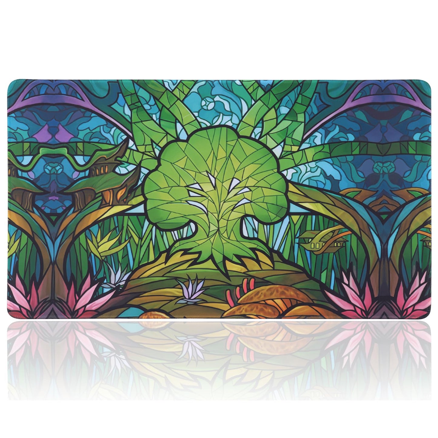 MTGPRO Playmat for MTG 24x14 Inches Playmat for Magic The Gathering with Non-Slip Rubber Base and Stitched Edges  Includes Storage Bag - Ideal for MTG/RPG/CCG Trading Game Card Mat(Green)