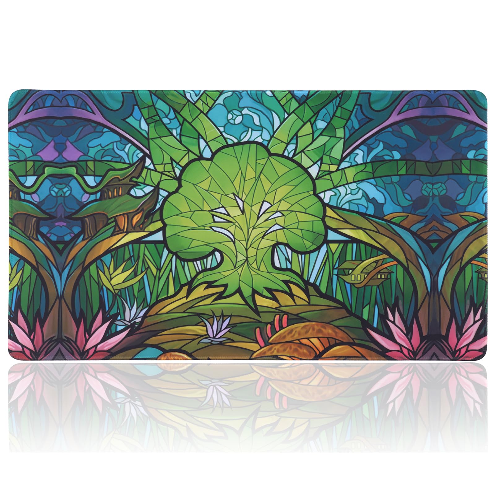 MTGPRO Playmat for MTG 24x14 Inches Playmat for Magic The Gathering with Non-Slip Rubber Base and Stitched Edges  Includes Storage Bag - Ideal for MTG/RPG/CCG Trading Game Card Mat(Green)