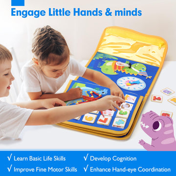 Hahaland Toddler Toys Busy Board 1-4, Montessori Toys For Ages 2-4, Boy Birthday Gift 18 In 1 Preschool Learning Activities With 12 Life Skills-Numbers,String Beads,Shapes,Colors,Puzzles,Alphabet