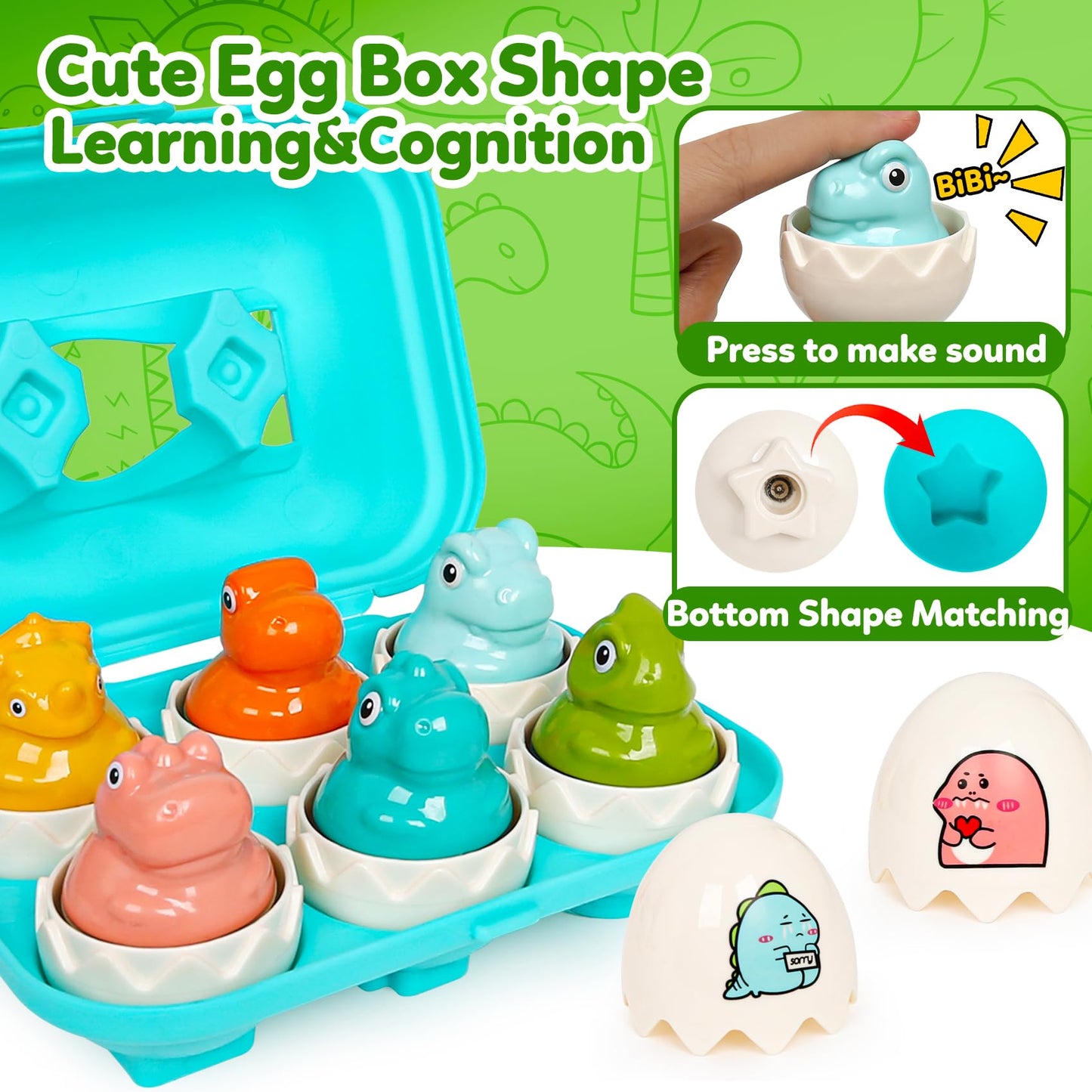 Fqkiomy Dinosaur Toys,Egg Toy For Toddlers 1-3,Montessori Sensory Early Educational Learning Shape Matching & Sorting Games Fine