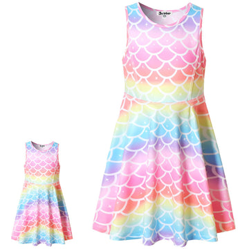 America Doll & Girl Matching Mermaid Dresses 18-Inch Dolls Clothes Summer Sun Dress 8-9Y