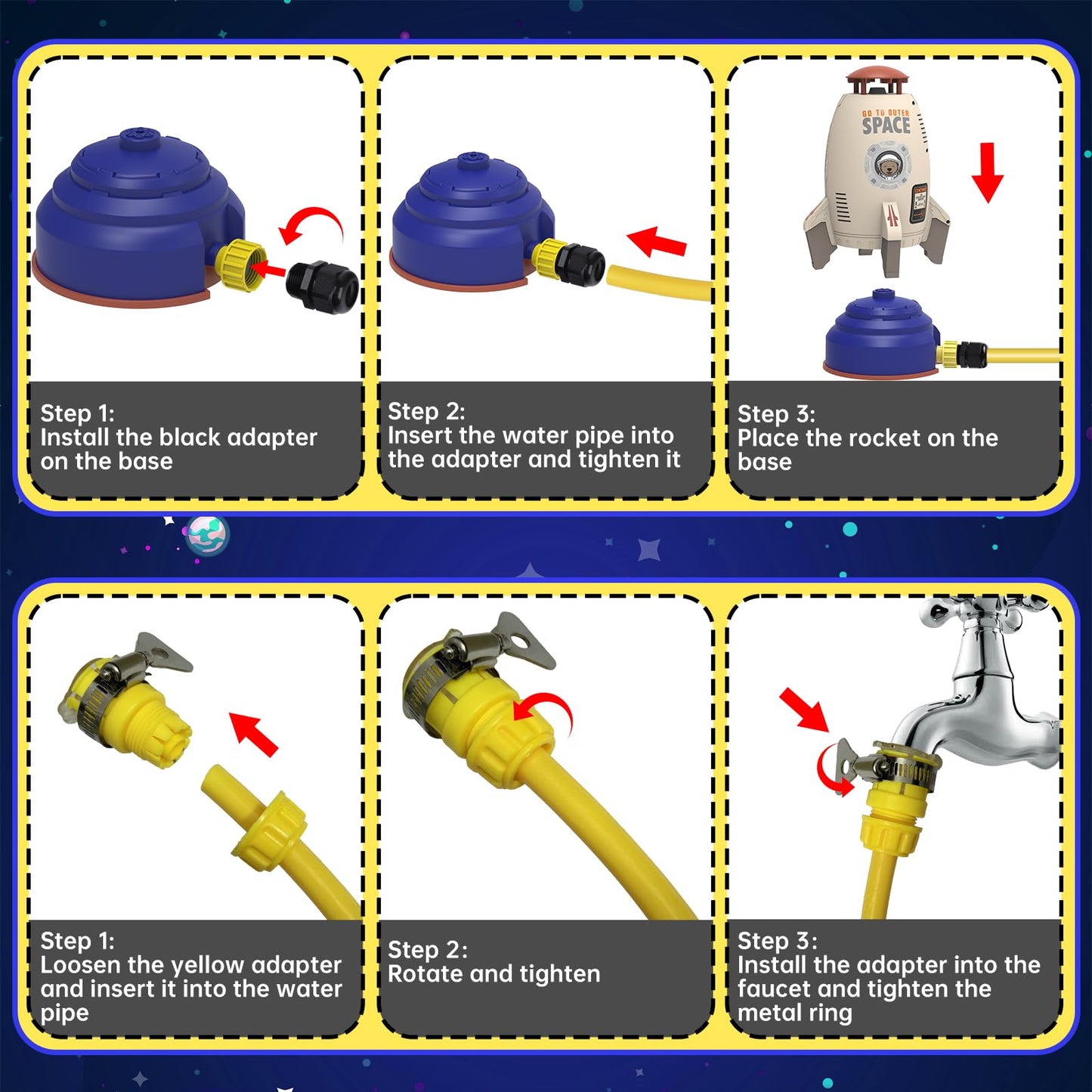Sprinkler Rocket Launcher Toys For Kids - Outdoor Water Toys Water Splash Rocket, Summer Garden Lawns Water Toys Spray 360-Degre