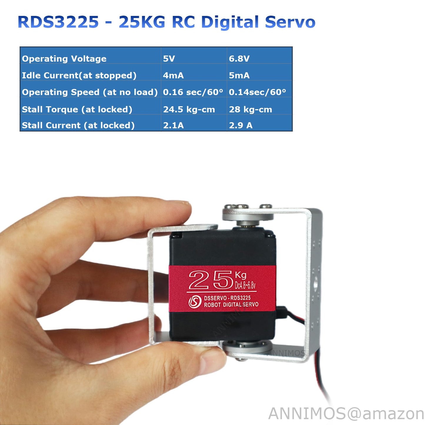 ANNIMOS 25KG Robot Servo Motor High Torque Full Metal Gear Digital Steering Servos with Mount Brackets