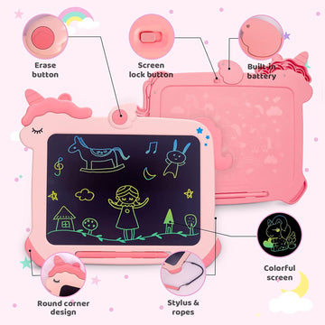 Lcd Writing Tablet For Kids, Unicorn Colorful Screen Doodle Board, Erasable Electronic Drawing Pad, Educational Toy, Toddlers Tr