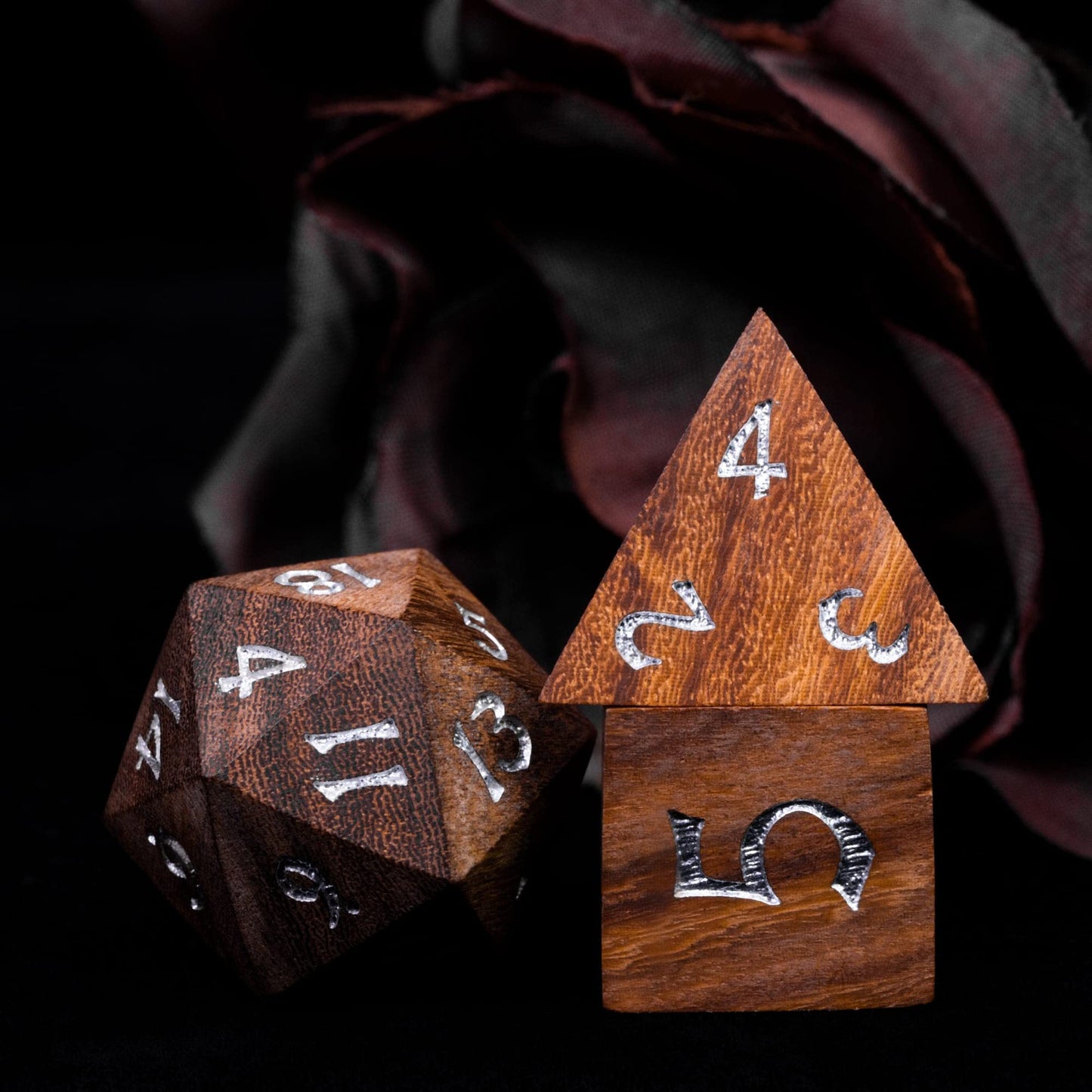 HDdais 7PCS Wooden DND Dice Set, Red Sandalwood D&D Dice with Metal Box for Role Playing Games, d and d Gifts