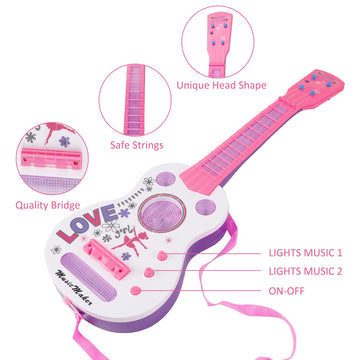 Kids Electric Guitar Toys For Ages 2-4, Musical Instruments For Toddlers 4 Strings Child Guitar With Flash Light Built In Music 2+ Year Old Boys Girls Gifts