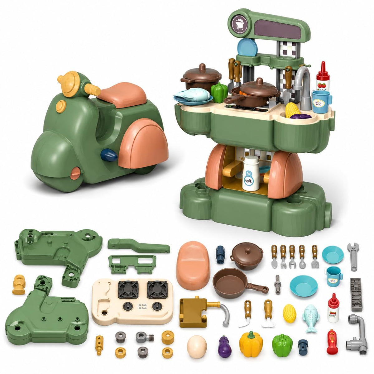 ToyKlepy Kids Kitchen Play Set 88 PCS with Steam, Lights & Sound, 93cm