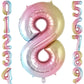 Rainbow Gradient Number 8 Balloon, 40 Inch Big Large Foil Number Balloons, Jumbo Giant Mylar Number 8 Balloons For 8 Year Old Bi