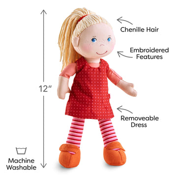 HABA 12" Soft Baby Doll Annelie - Blonde Hair, Embroidered Face, Removable Dress, Washable for Toddlers 18 Months+