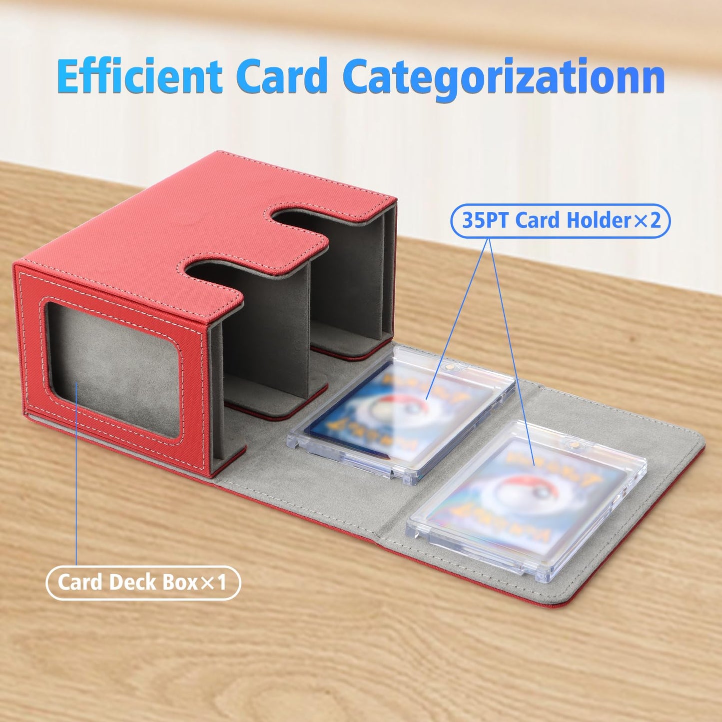 SANZIE Card Deck Box for MTG Commander Deck Box with 2 Toploaders 35PT fits 260+ Single Sleeved Trading Cards TCG Box for Magic Game Cards (Red&Grey)