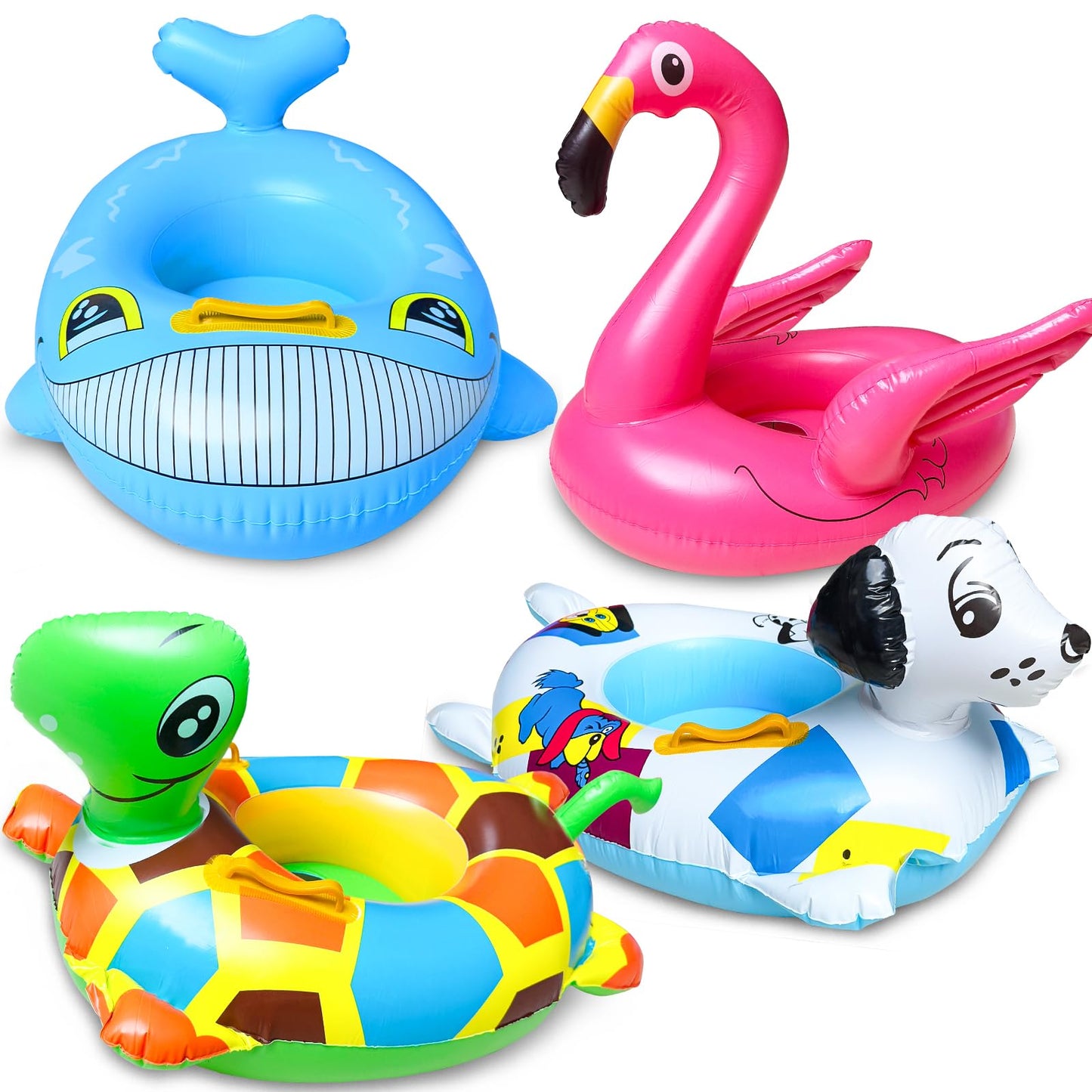4 Pack Inflatable Pool Floats For Toddler Age 1-4 Animal Swim Tube Rings For Kids Infant Baby Ride On Beach Floaties With Safety