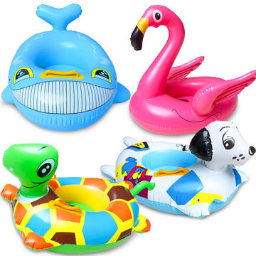 4 Pack Inflatable Pool Floats For Toddler Age 1-4 Animal Swim Tube Rings For Kids Infant Baby Ride On Beach Floaties With Safety