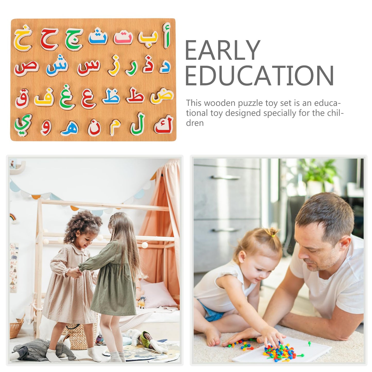 1 Set Wooden Arabic Alphabet Puzzle Childrens Montessori Preschool Education Hand Grip Puzzle Game For Kids Wooden Toys Educatio
