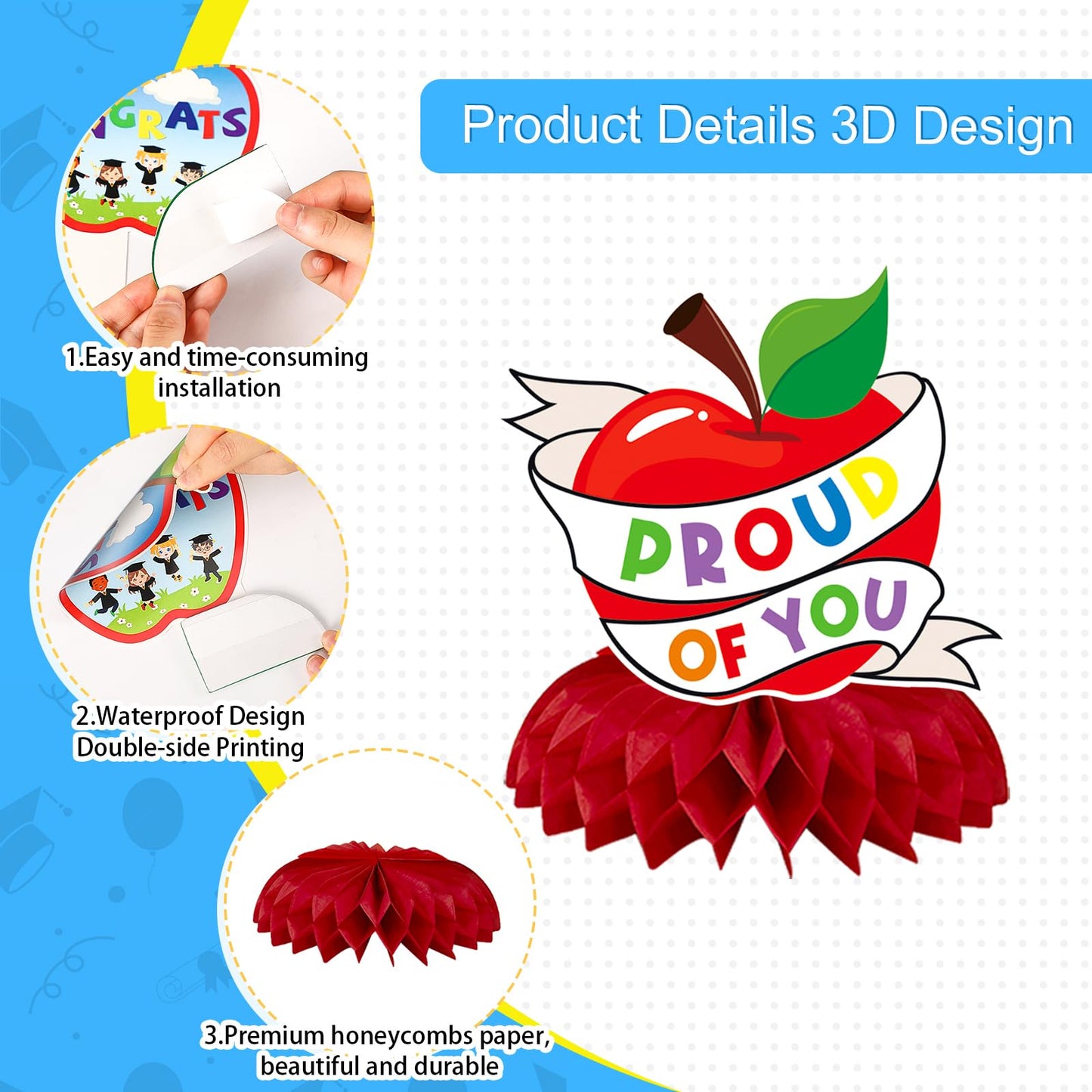 JULMELON 8PCS Preschool Graduation Party Decorations 2025 Honeycomb Centerpiece, 3D Kindergarten Graduations Centerpieces for Ta