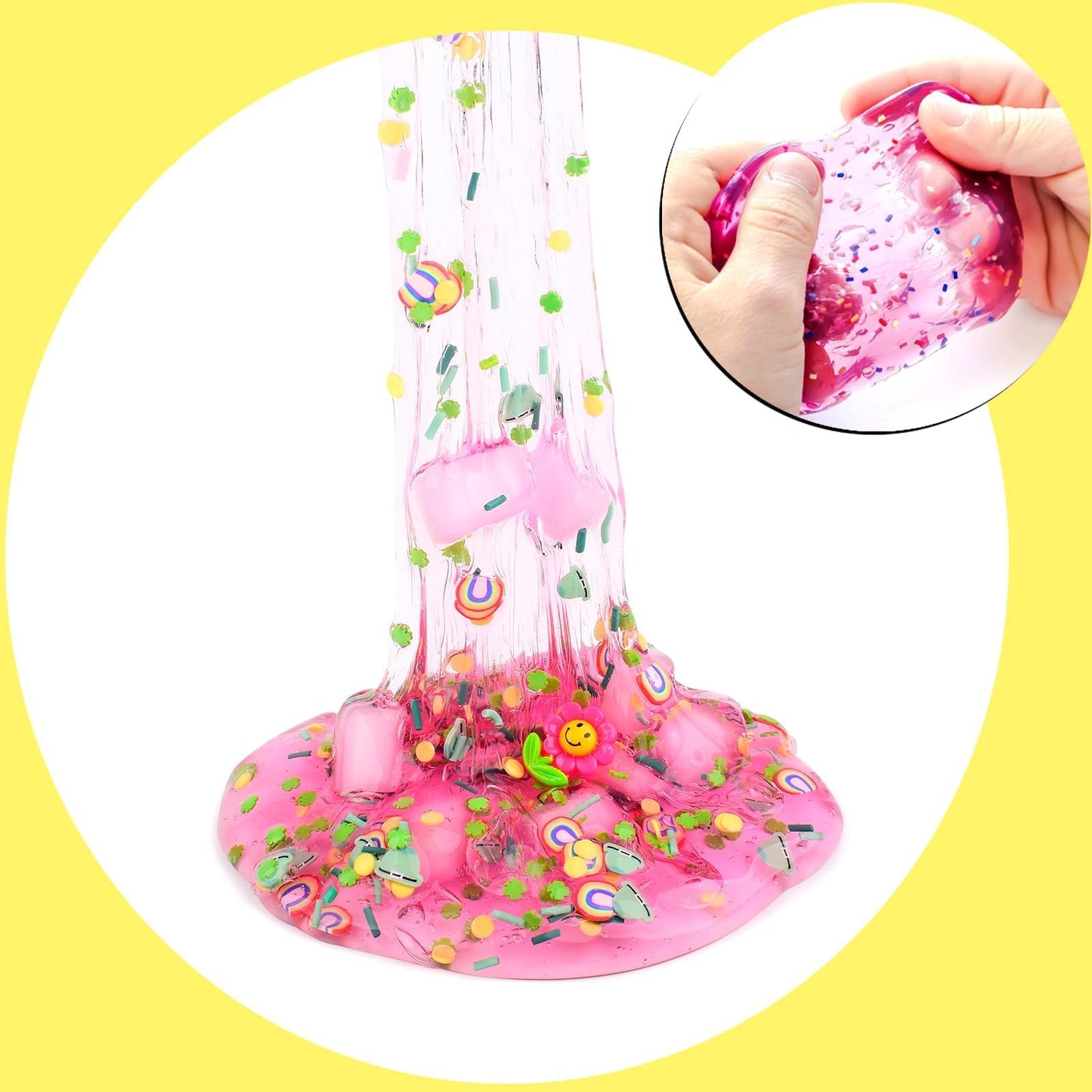 6 Pack Jelly Cube Crunchy Slime Kit, With Yellow, Pink, Purple, Green & Blue Clear Crunchy Slime, Super Soft Sludge Toy With Cut