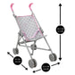 509 Crew: Cotton Candy Pink: Umbrella Doll Stroller - Pink, Grey, Polka Dot - For Dolls Up To 24'', Foldable, Kids Pretend Play,