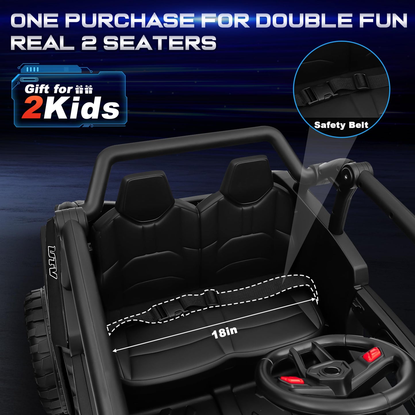 24V 2 Seater Ride on Toys, ANRLI 4X4 Ride on Car Truck w/Remote Control, 4WD/2WD Switchable Kids UTV, 18'' Spacious Seat, 4 Shoc