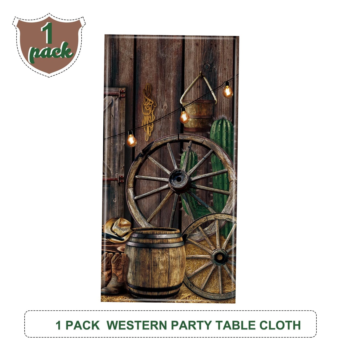 Tiamon 1 Pcs Western Party Tablecloth Western Cowboy Party Table Cover Cowboy Theme Plastic Tablecloth Wild West Wooden House Ta