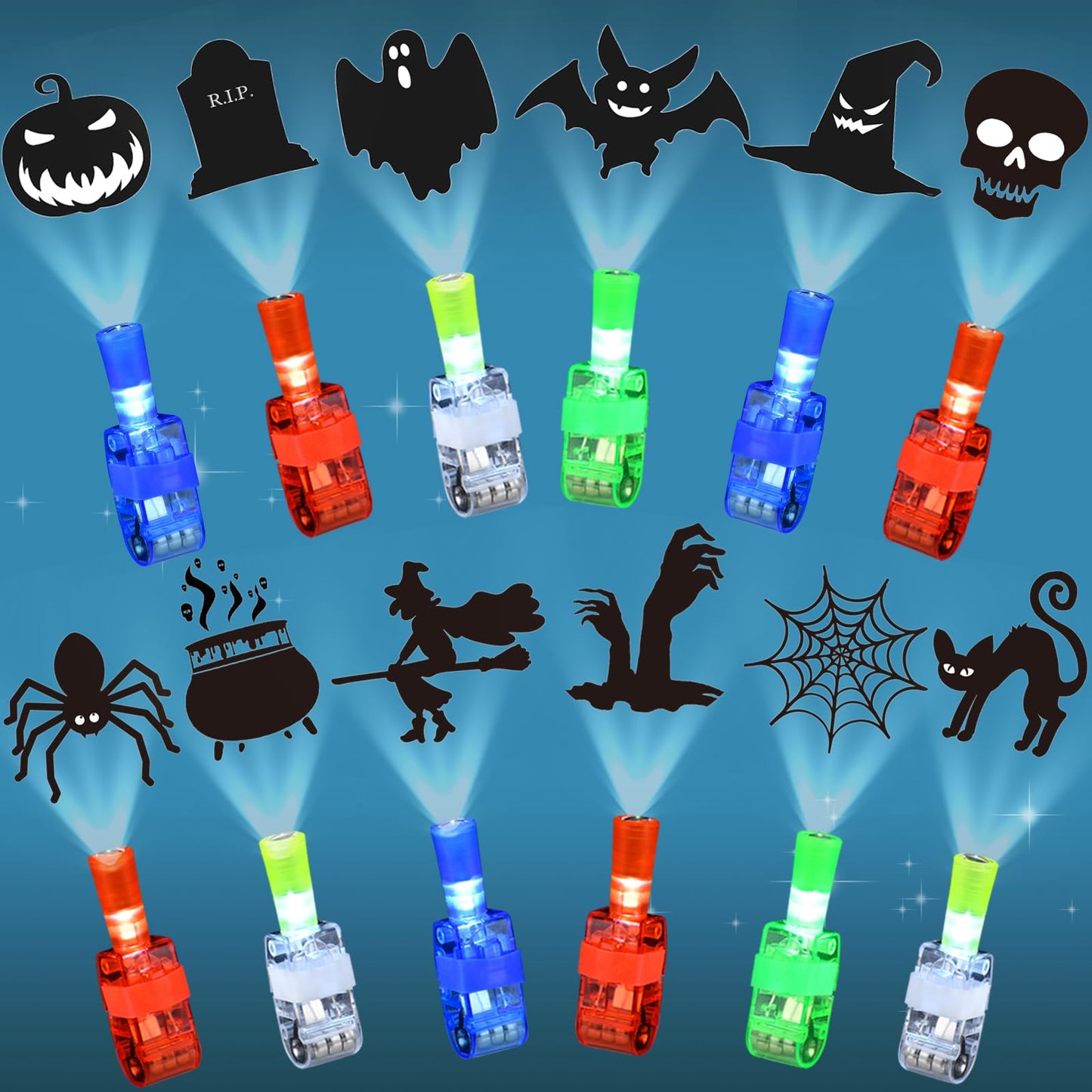 LAKULIO 36pcs Halloween LED Finger Lights, Halloween Party Favors for Kids Halloween LED Light Up Toys Classroom Rewards Gifts, 