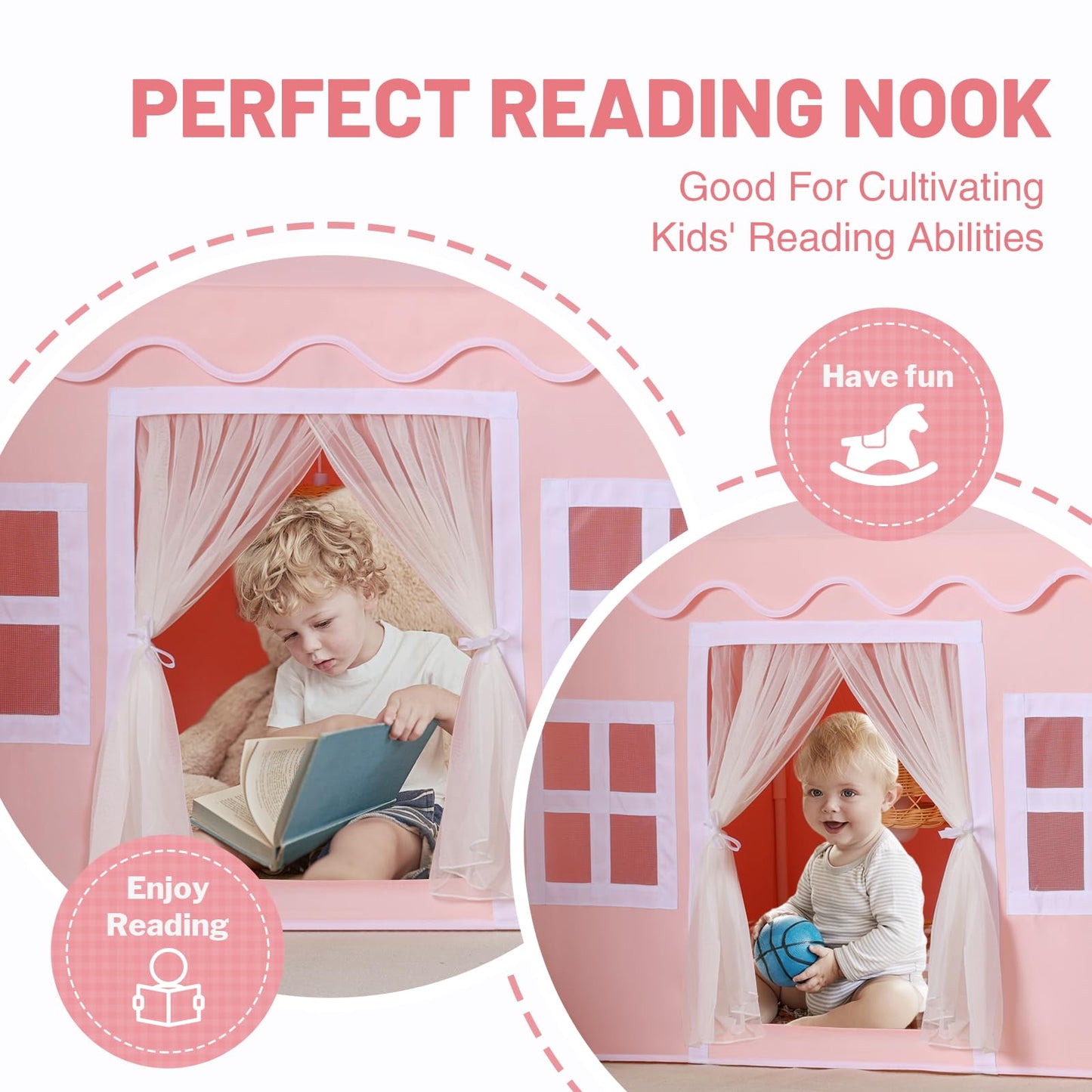Senodeer Kids Play Tent Indoor: With Mat, Tassel Garland, Star Lights - Pink Girl Tent Playhouse For Toddlers Kids Toys For Boy Girl Birthday Gift For Kids