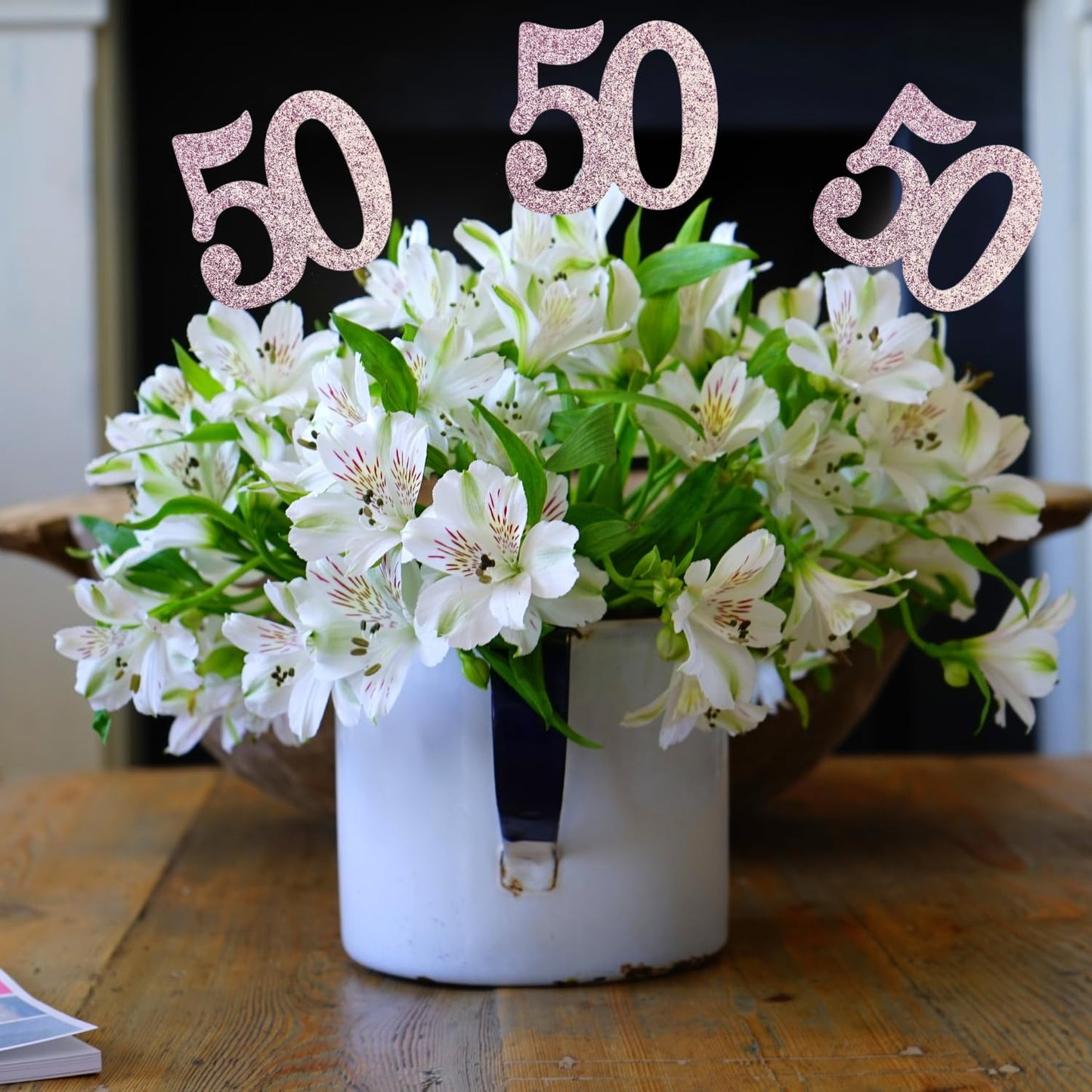 10-Pack Double Sided Glitter 50Th Birthday Centerpiece Anniversary Centerpiece Sticks, Number 50 Table Topper Cake Topper For 50