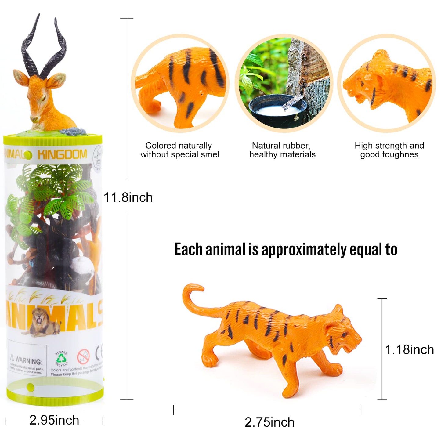 Unique Kids Mini Wild Animals 15-Pcs Figure Set | Realistic Sensory Tube Playset For Toddlers 3-5, Party Favors