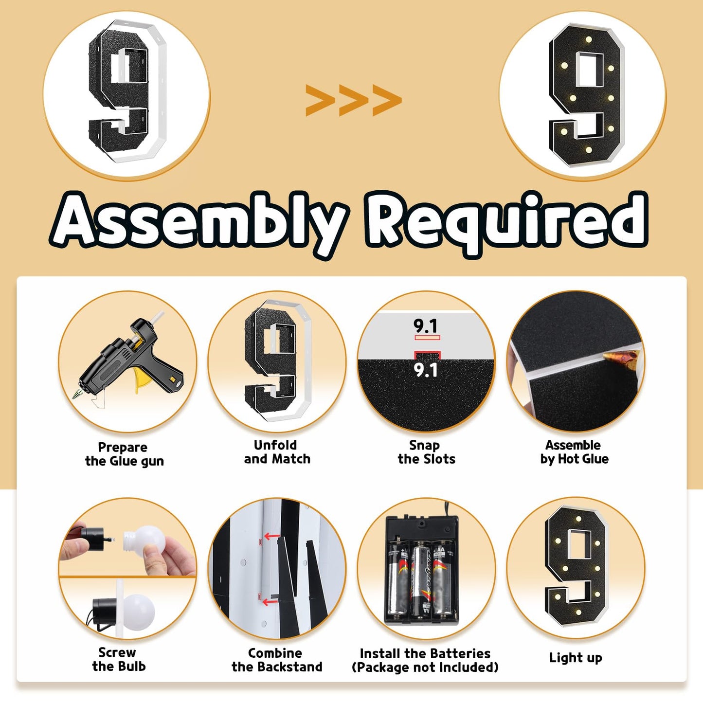 Imprsv Marquee Numbers Black 3Ft: Black Party Decor - Light Up Number 9 Large 3 Feet Tall - Birthday Decorations For Him Her 9Th