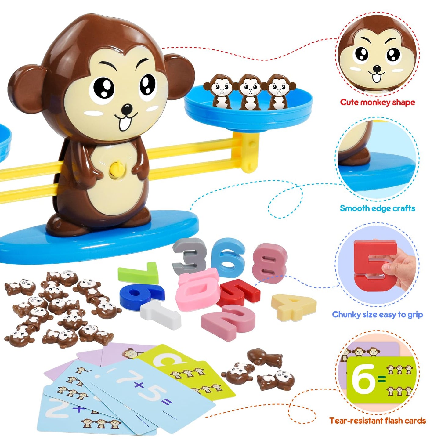 Bakam Monkey Balance Scale Toy, Number Counting Blocks Games, Montessori Math Games For Kids 5-7, Preschool Kindergarten Learnin