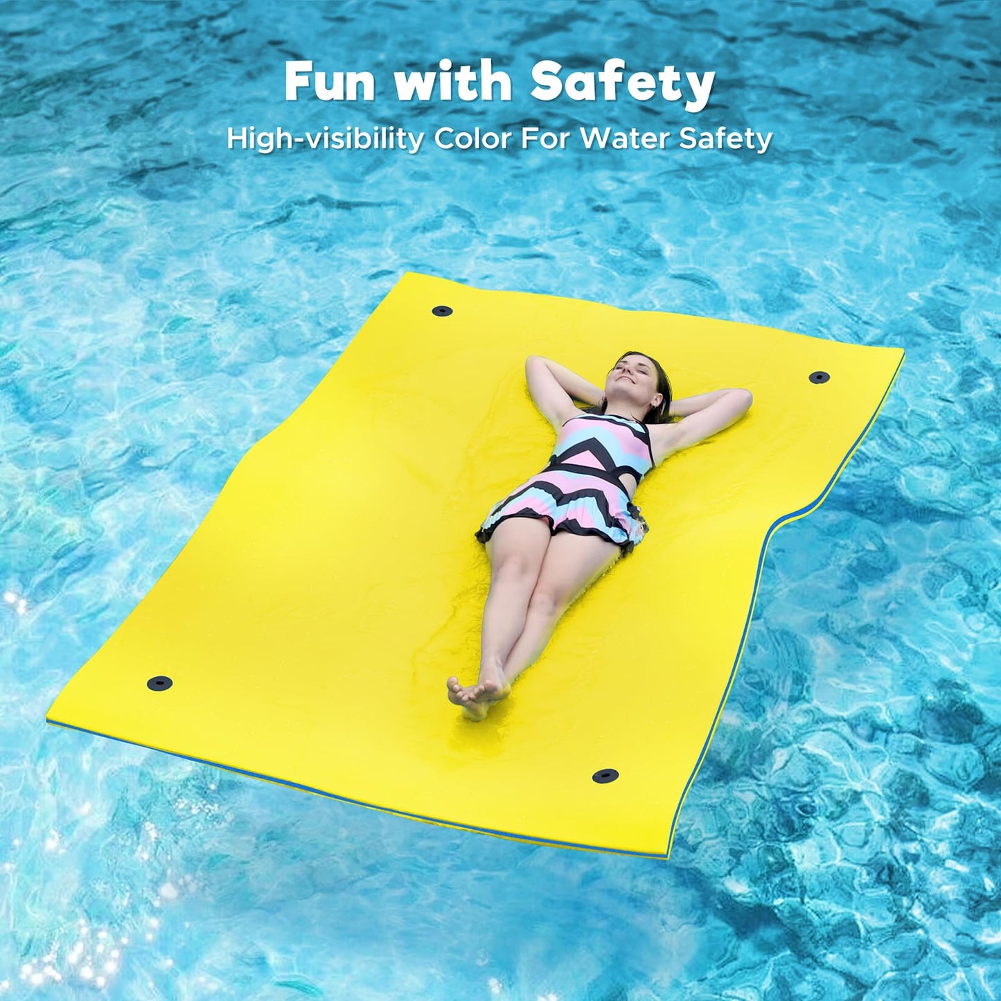 Warmounts Floating Water Mat, 9' X 6' Lily Pad Floating Mat, 3-Layer Tear-Resistant Xpe Foam Water Mat With 2 16.4'' Bungee Teth