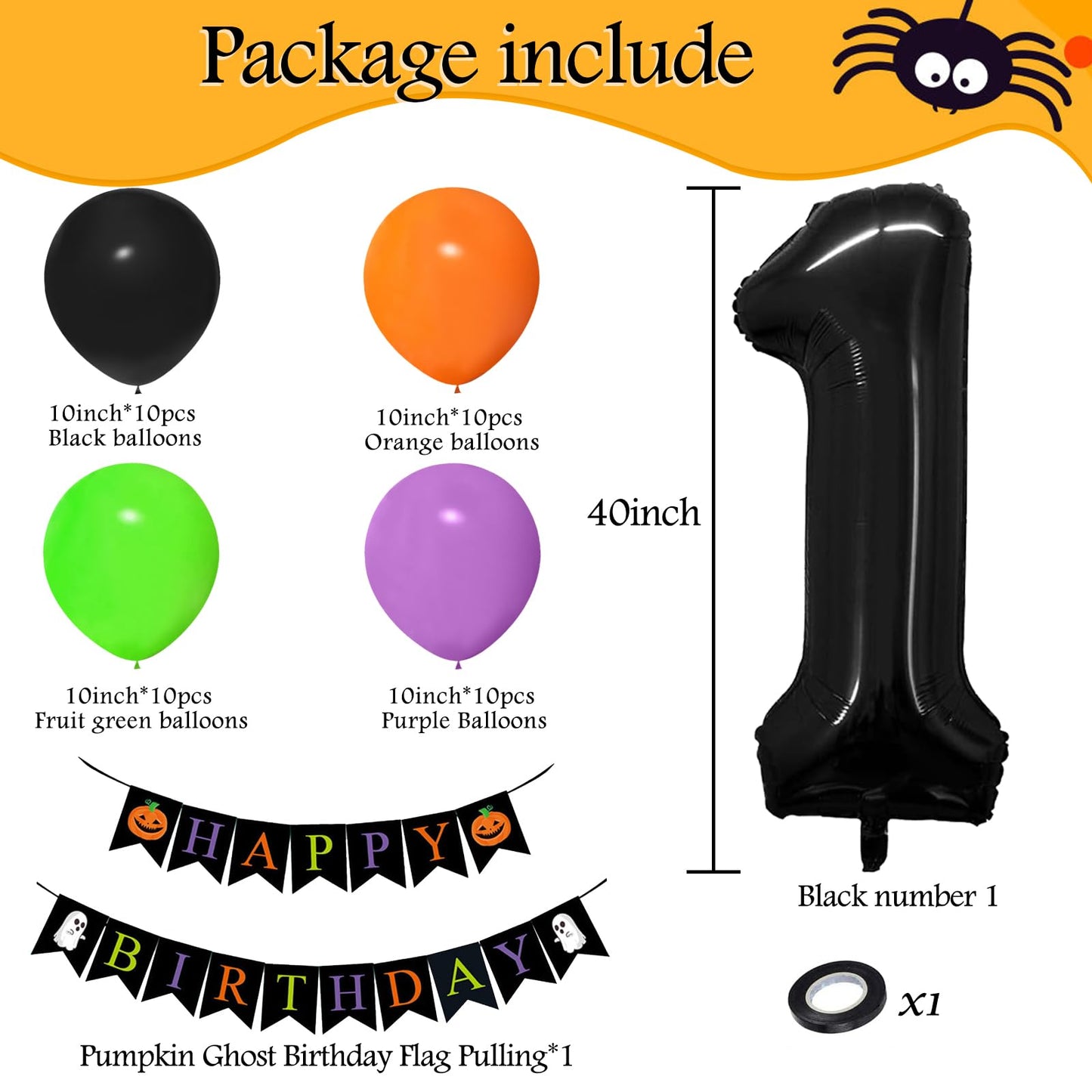 Halloween 1St Birthday Decorations For Boys /Girls-Black Orange Purple Green Halloween Balloons With 40Inch Black 1 Balloon And