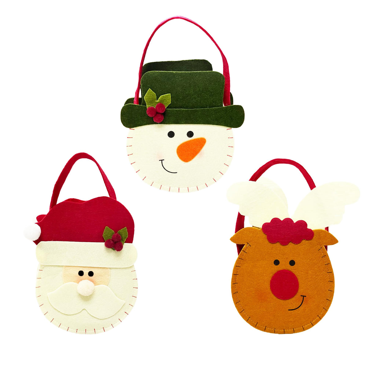 Prudance 3 PCS Christmas Small Treat Bags Children Felt basket with Handles Felt Tote Bags Small Gift Bags Holiday Basket for Ca