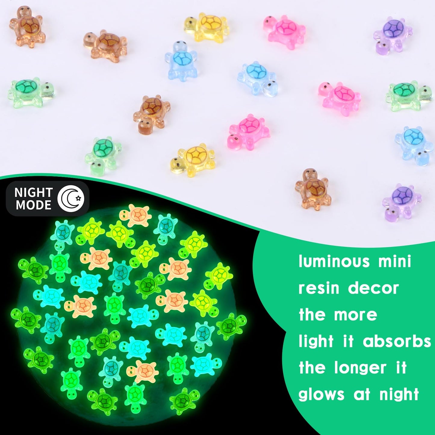 WOZADU 300 PCS Tiny Turtles for Crafts Luminous Mini Resin Turtles Dollhouse Miniatures Mini Animals for Fairy Garden Micro Landscaping Decoration