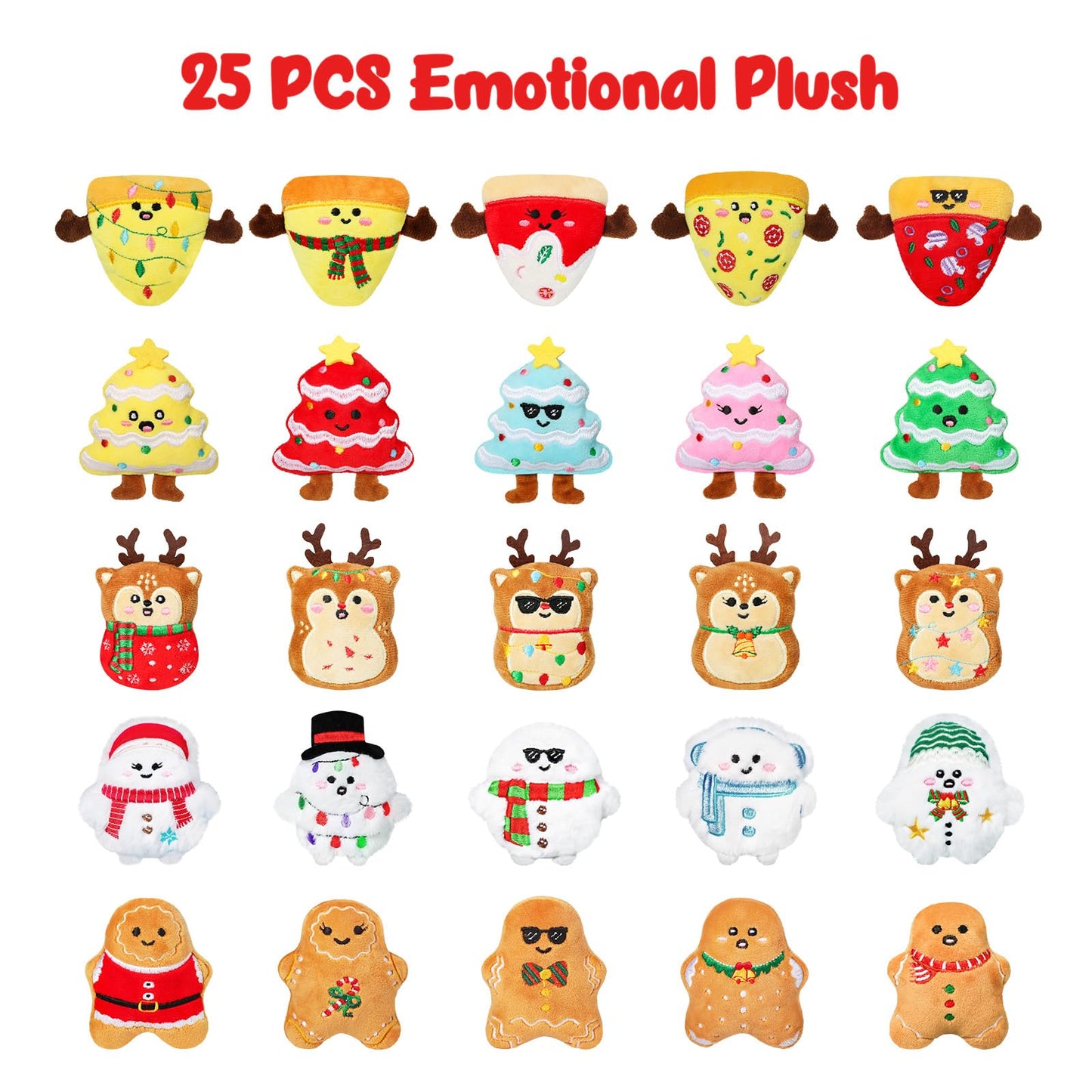 Emotional Plush Advent Calendar 2025 for Kids or Teens  with 25 PCS Mini Collectible Plushies  Stocking Stuffers  Unique Christmas Gift for for Kids  Teens & mature-themeds  Cute Plush Pals for Christmas Countdown
