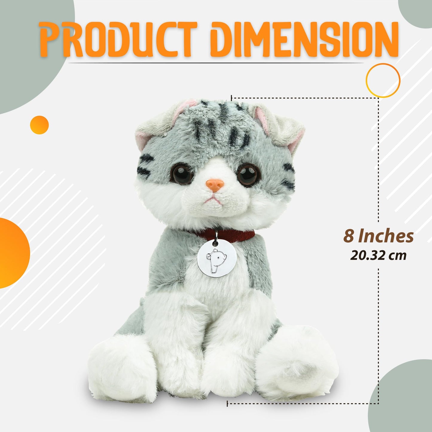Made By Aliens Adorable Cat Stuffed Animal Plush Toy - enhanced Quality 8 Inch Soft and Cuddly Kitten with Cute Collar - Perfect for Kids  Cat Lovers  and All Ages (Mitty The Tabby Kitty)
